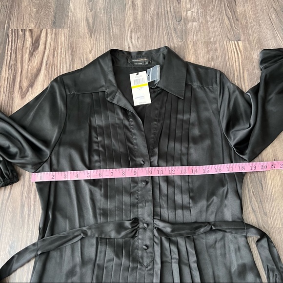 BCBGMaxAzria NWT Black Front Pleated Silk Blend Waist Tie Dress - Picture 12 of 16